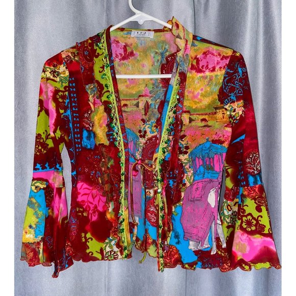 In Love Paris Tie-In-The-Front Blouse Top - Picture 1 of 5